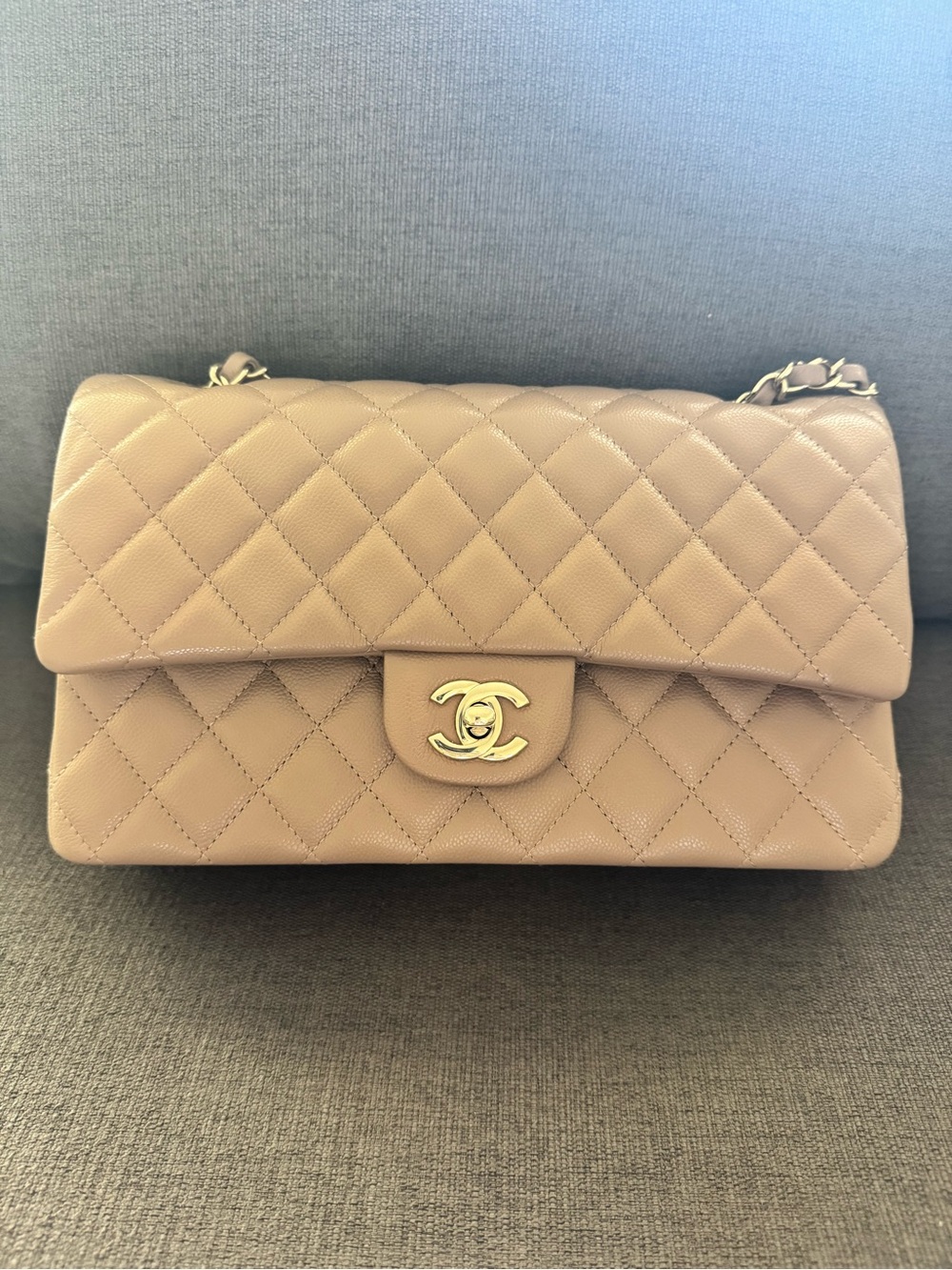 CHANEL Quilted Double Flap Shoulder Bag Dark Beige 26C Only worn once!!